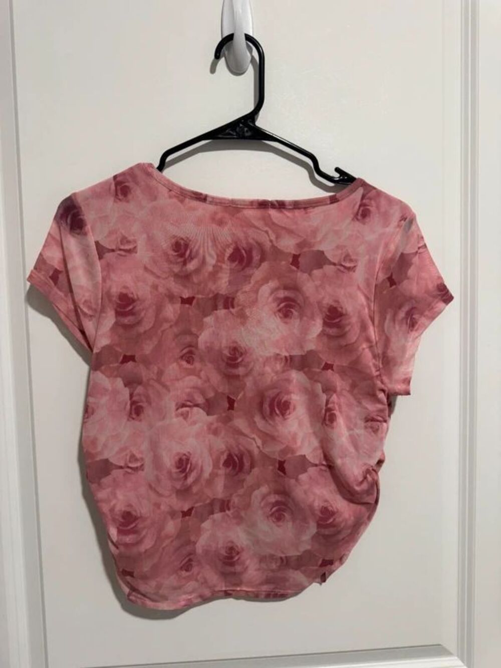 Pink Rose Y2K Mesh Ruched Top - Picture 3 of 7